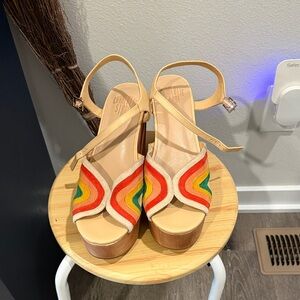 Charlotte Stone Beige Platform Sandals with Rainbow Accents